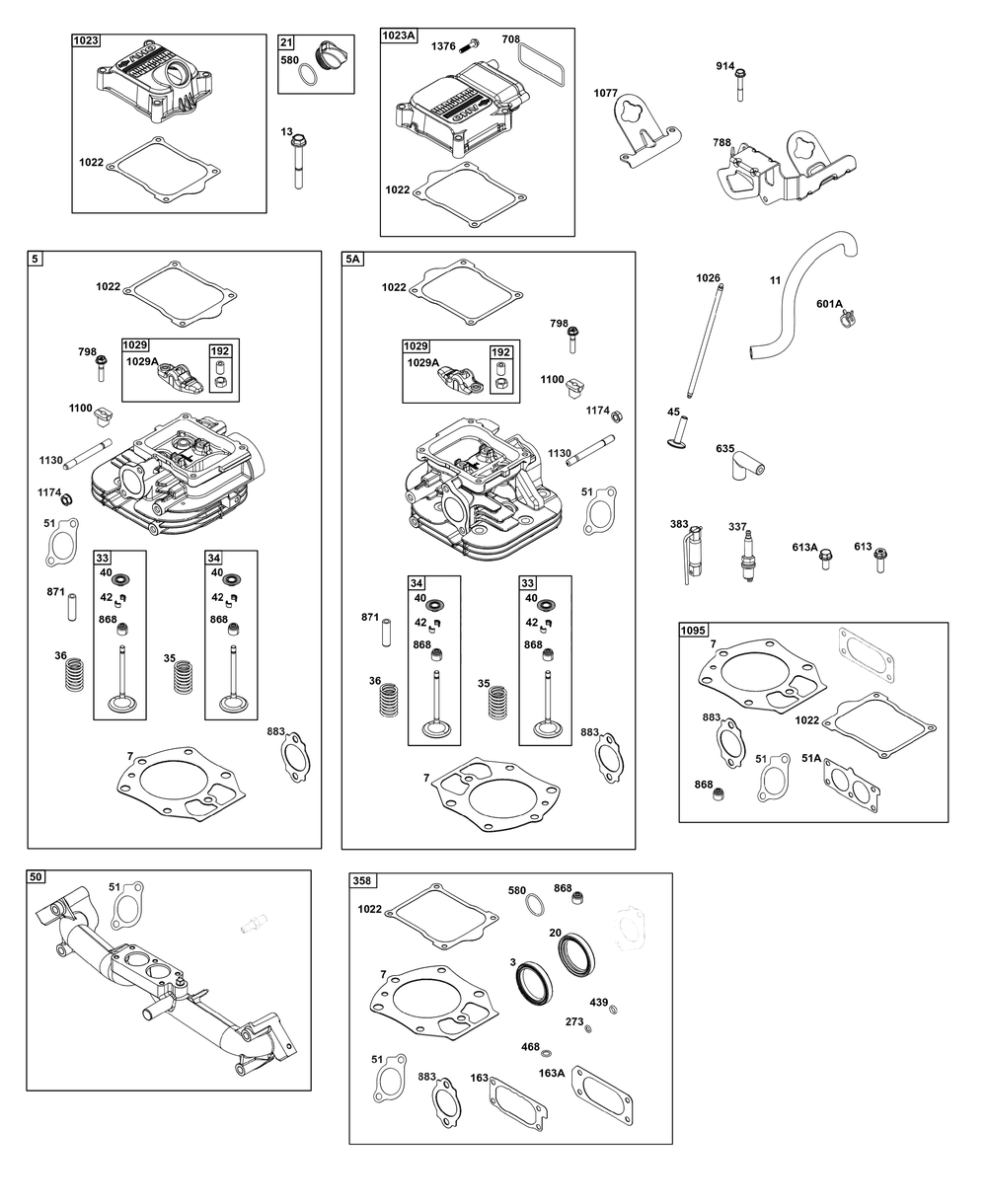 Cylinder Head Group Diagram and Parts List for 543477-0090-J1 400000 - 699999 Briggs and Stratton Engine